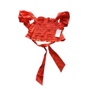 Meraki Women's XS Ruffled Smocked Crop Top Tie Back Orange NEW Festival Gypsy